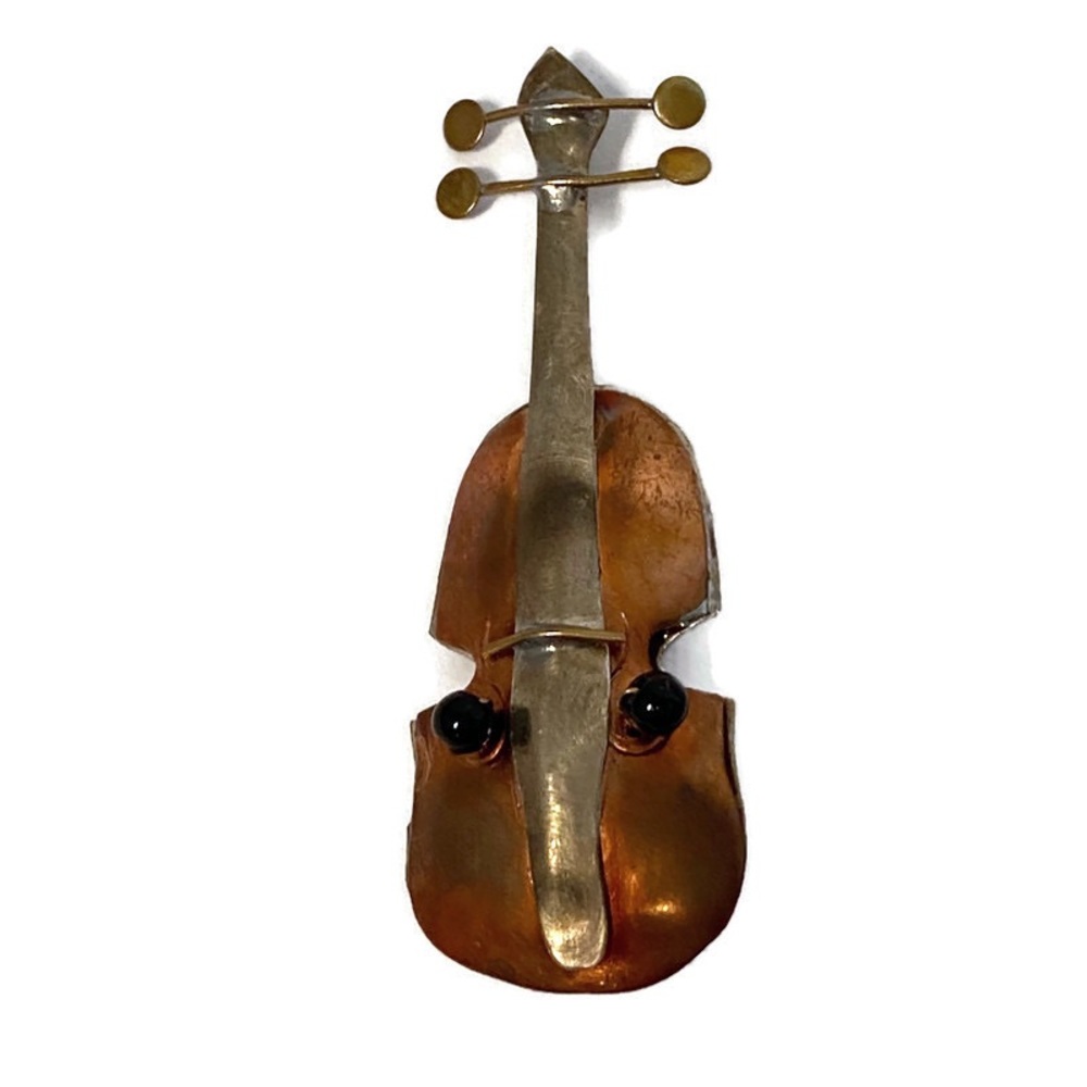 BROOCH PIN COPPER STRING INSTRUMENT MUSIC CELLO HANDMADE